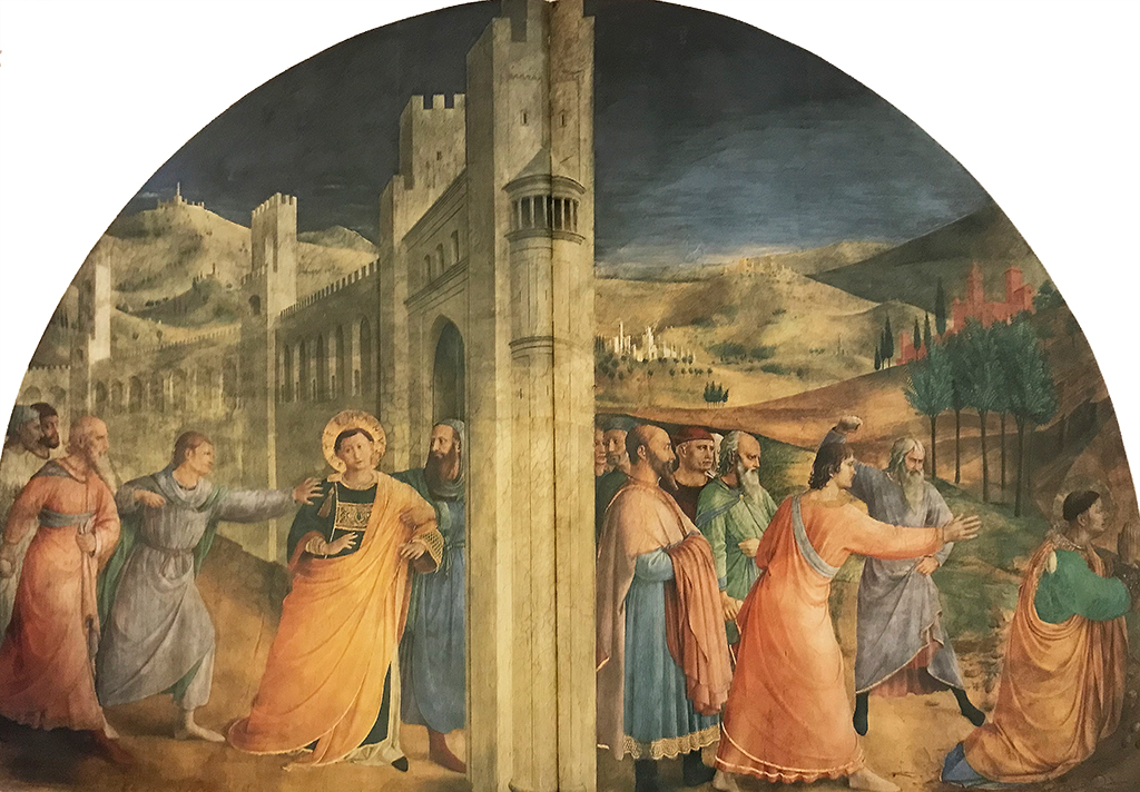 Expulsion and the Stoning of Saint Stephen in Detail Fra Angelico